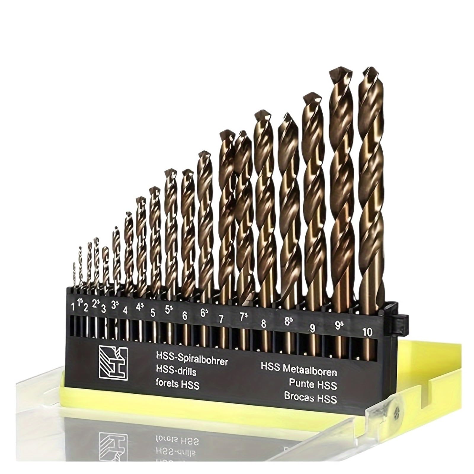 Juego de brocas para taladro rotativo Juego de 19 brocas cobalto helicoidales for madera, acero inoxidable y hierro fundido