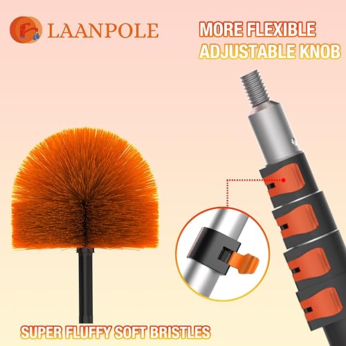 LAANPOLE Plumeau Poussiere 6m avec Perche Télescopique, Plumeau Telescopique pour Nettoyage, Tete de Loup pour Plafonds et Coins - Usage Intérieur/Extérieur - 2