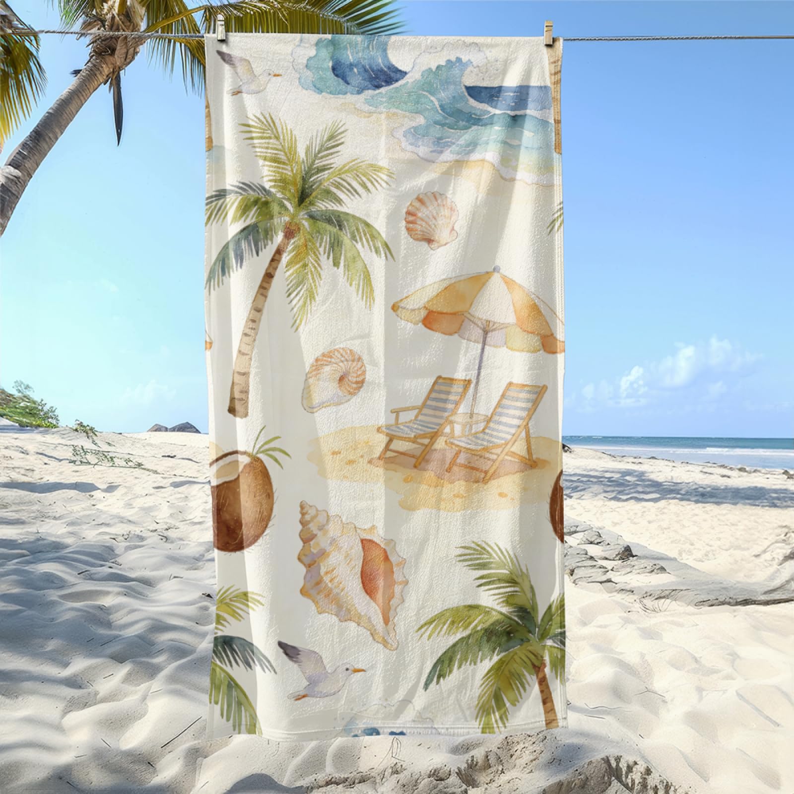 Fouta PlageShells De Plage Blanche Modèle Surdimensionné avec Diverses Tailles, Respirante et Portable, Parfaite pour Voyages Sorties Piscine et Usage Extérieur Quotidien 90x160 cm