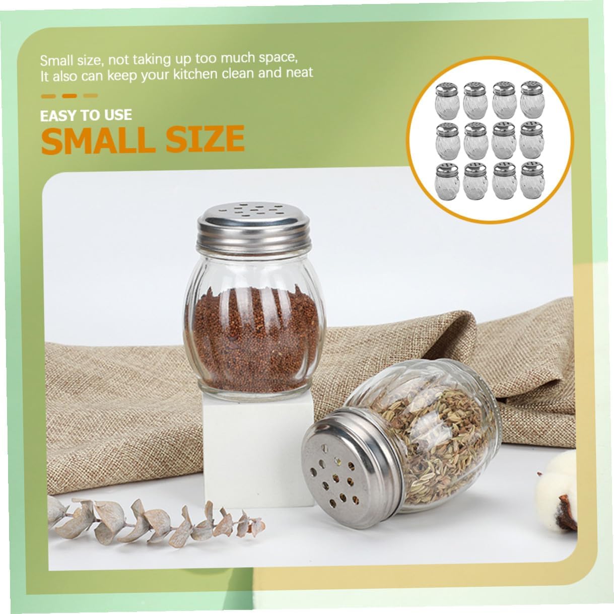 Gadpiparty 12pcs Transparent Glass Seasoning Bottles with Salt Shakers Small Spice Storage Containers for Kitchen Camping and Household Use Condiment Jars for Salt Pepper and Seasonings