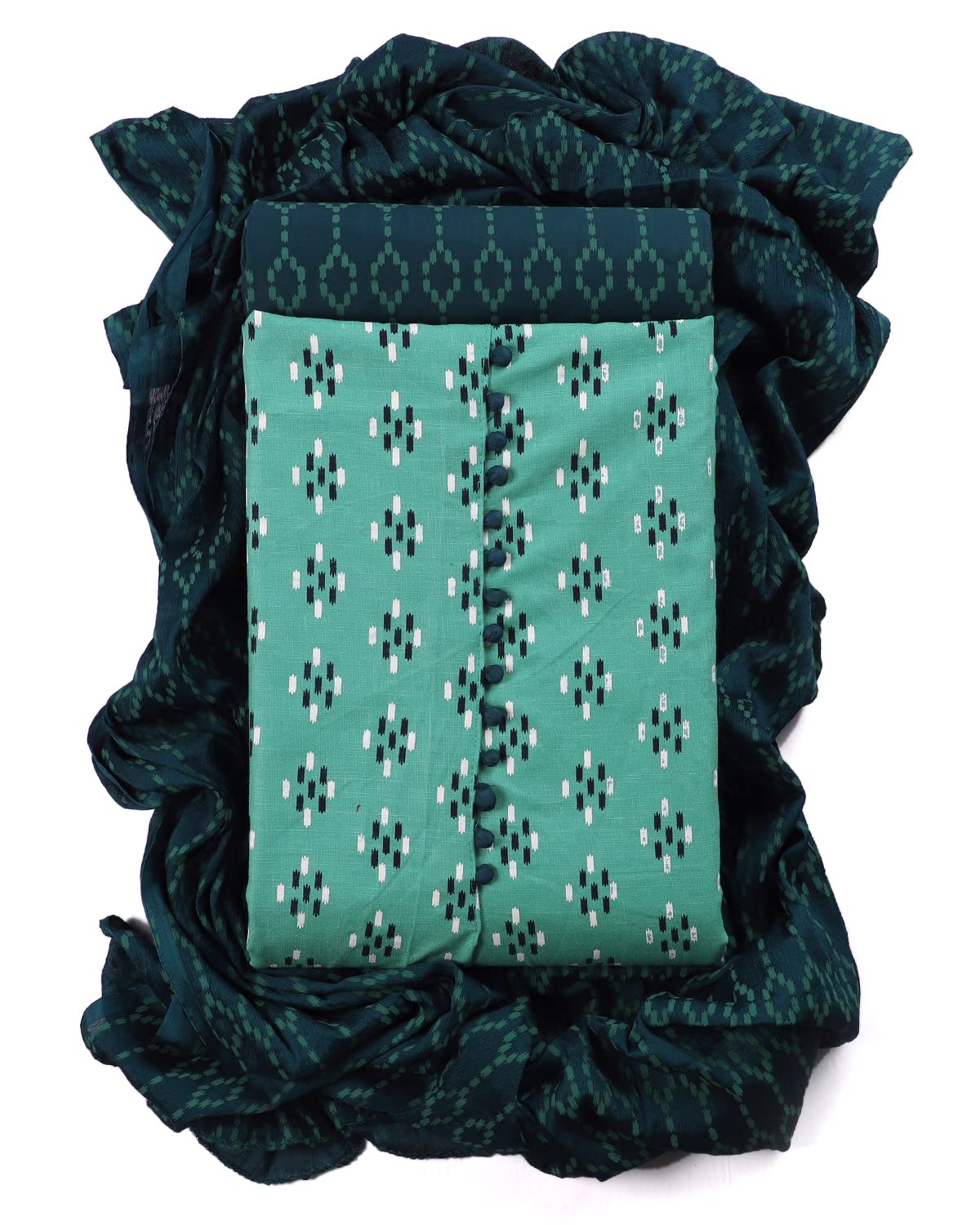 Sun Fashion And LifestyleWomen's Cotton Print Unstitched Salwar Suit Material, 2 Mtr Printed Cotton Salwar, Stylish Chiffon Printed Dupatta (Design 81; Free Size)