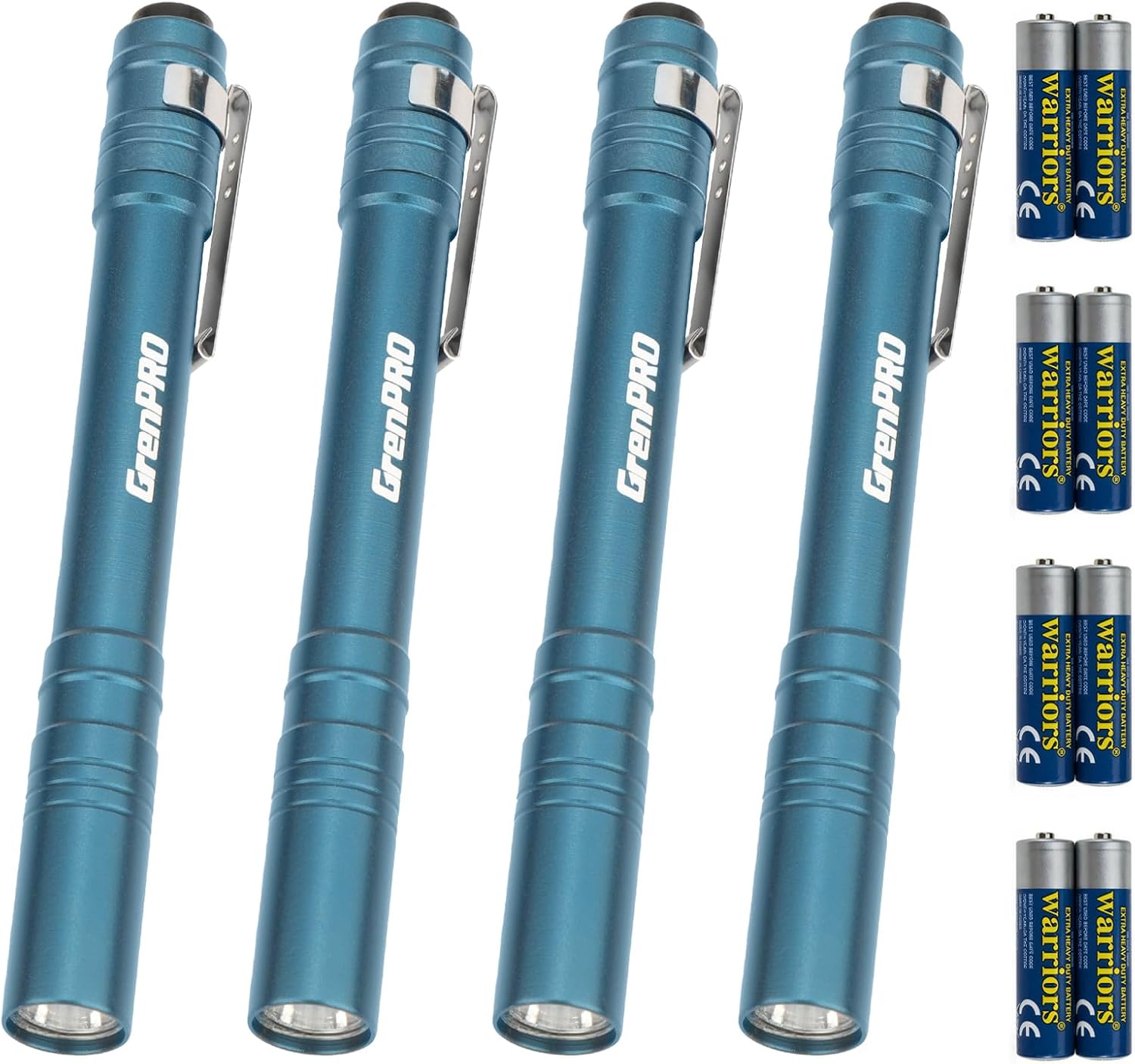GRENPRO 4 Pack LED Pen Light with 8 AAA Batteries Include, Mini Flashlight with Clip, Aluminum Pocket Flashlight Ultra Bright,Flashlight with Pocket Clip for Inspection,Nurse, Everyday Carry, Red