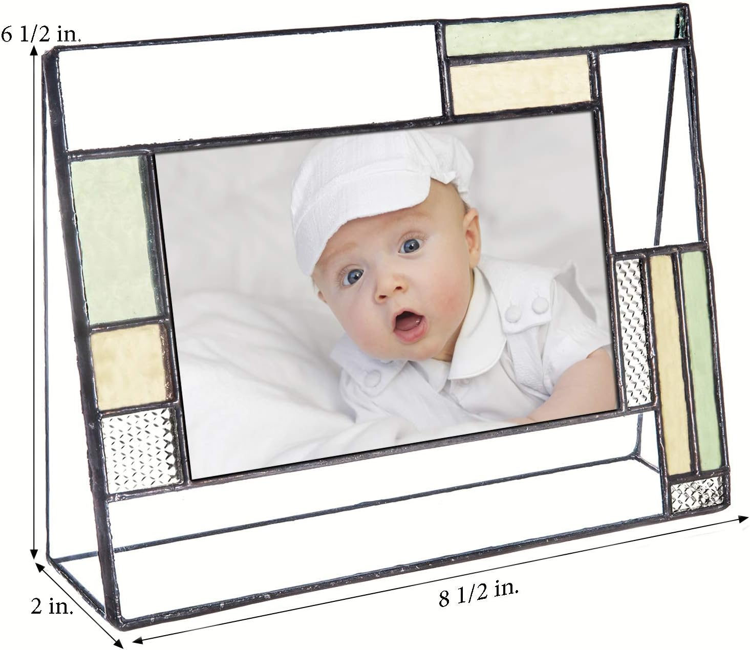 Baptism Gifts For Girls Or Boys Personalized Picture Frame Custom Engraved Glass 4x6 Horizontal Photo Green And Antique Yellow J Devlin Pic 430-46H EP617