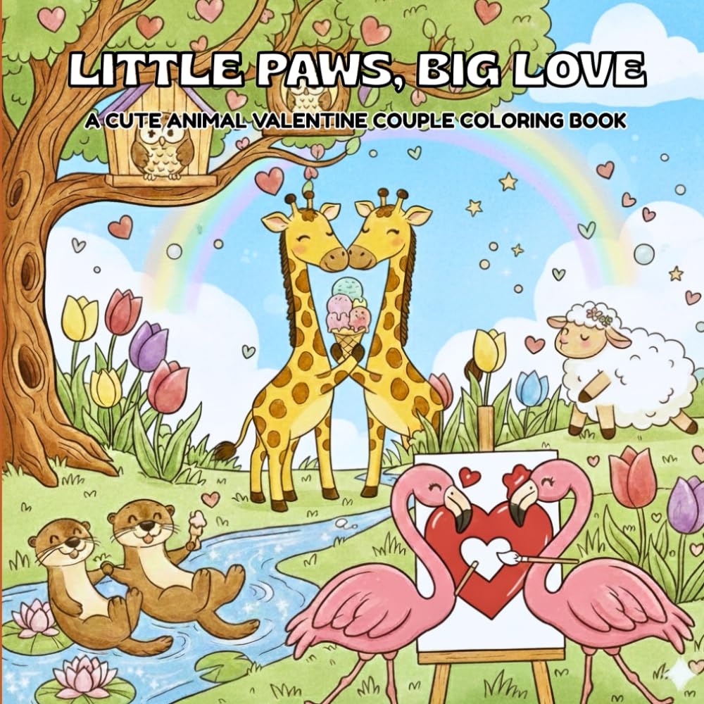 Little Paws, Big Love: A Cute Animal Valentine Couple Coloring Book for Kids, Teens, and Adults