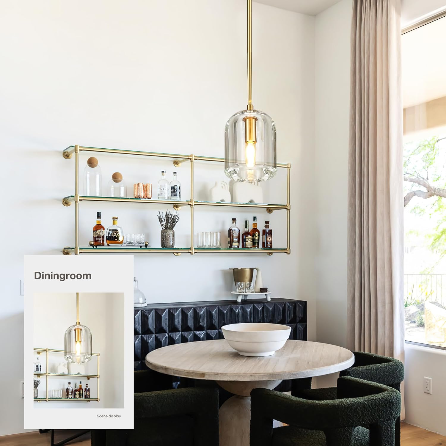 Brass Pendant Light Fixtures,5.1" Modern K9 Crystal Gold Pendant Lights for Kitchen Island Dining Room Living Room Bedroom Bathroom,E12 Bulb Included