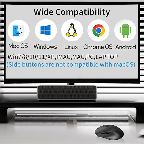 Miniatura 5 de Ratón silencioso Bluetooth, mouse ergonómico para computadora con botones laterales, ratones silenciosos BT4.2 sin receptor USB, batería de 18