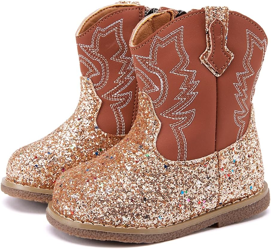 BMCiTYBM Baby Cowboy Cowgirl Boots Infant Western Shoes Boys Girls Round Toe Boots All Seasons 6-24 Months