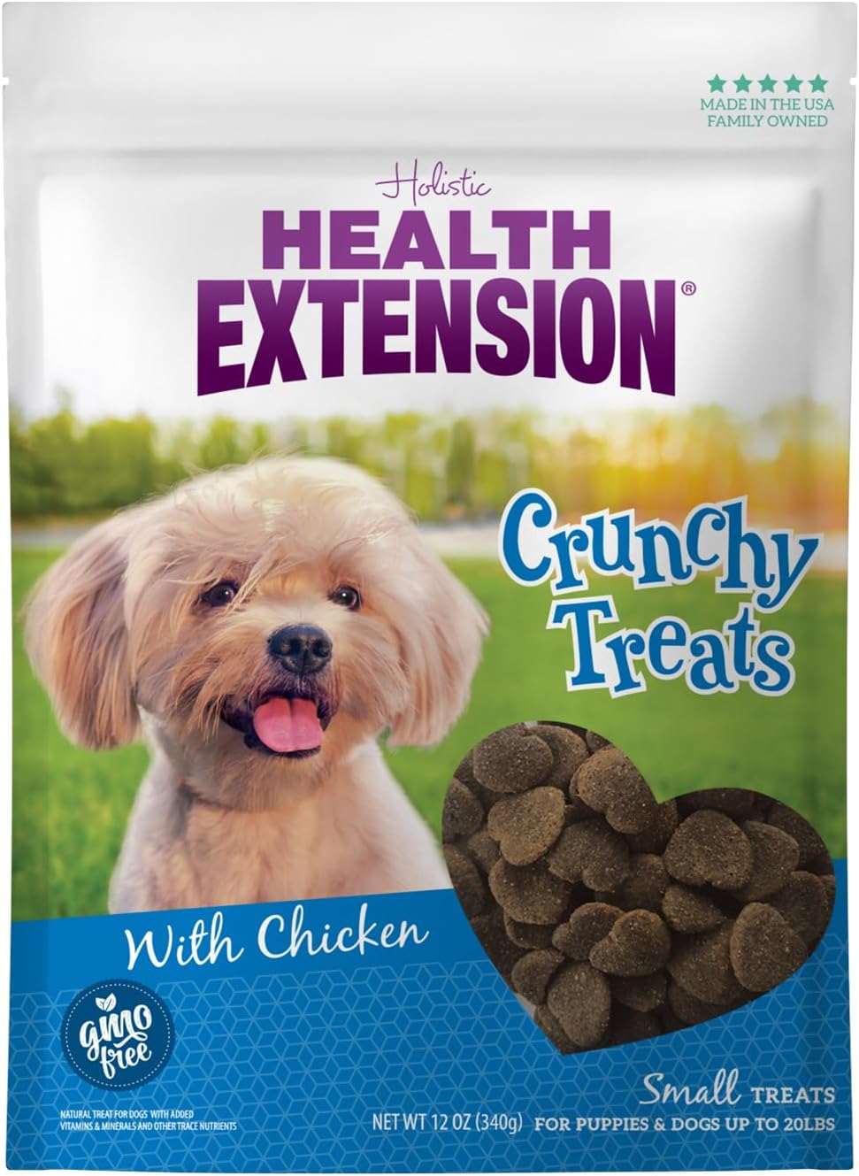 Heart-Shaped Crunchy Biscuits, 12oz (340g) – Chicken Flavor, GMO-Free Dog Training Treats for Small Breeds, Added Vitamins & Minerals