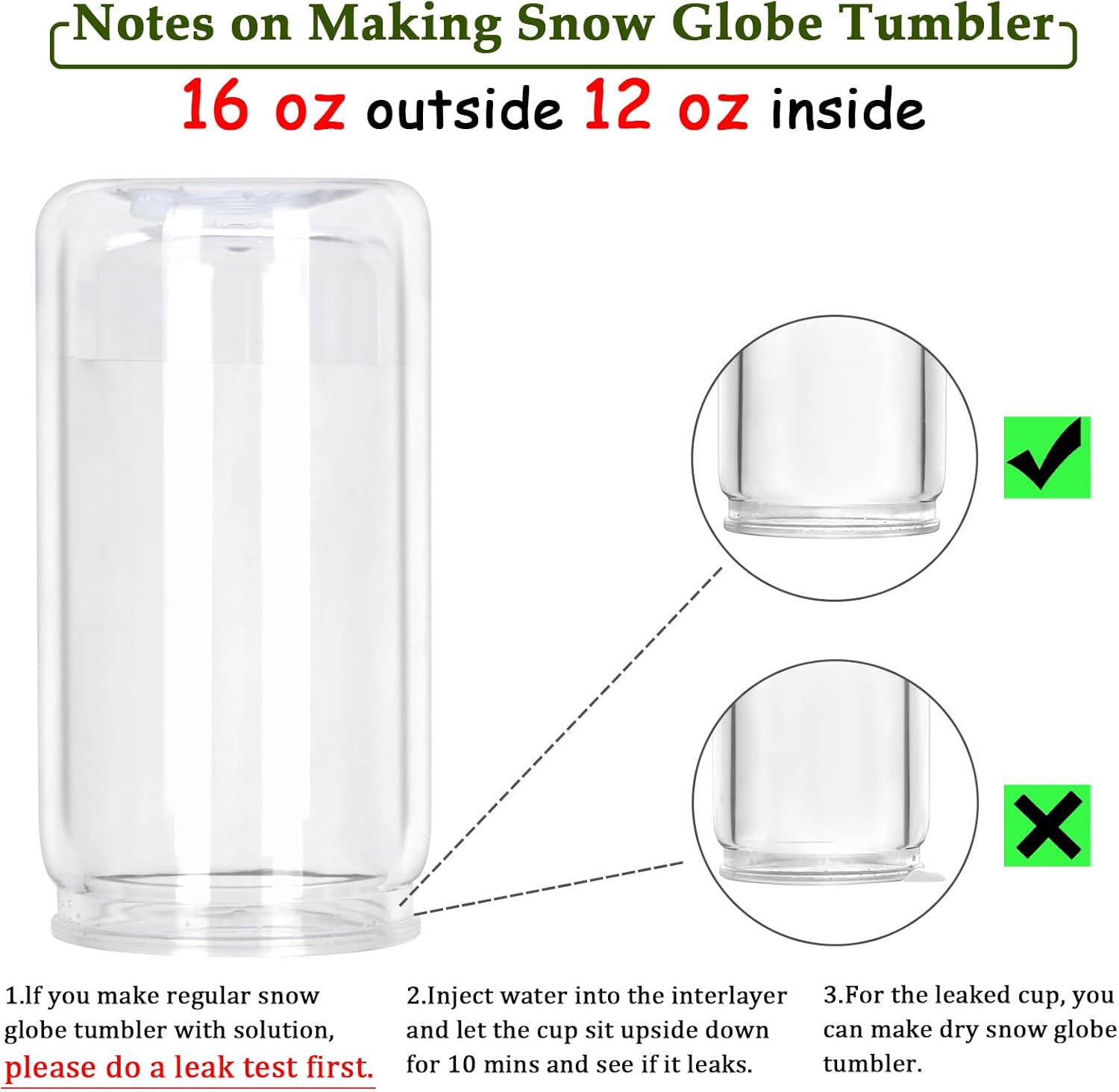 16 Oz Plastic Snow Globe Tumbler with Lid and Straw, 6 Pack Double Wall Pre Drilled Plastic Mason Jar Cups Can for Snow Globe Glitter DIY Gift(Clear) - Image 4