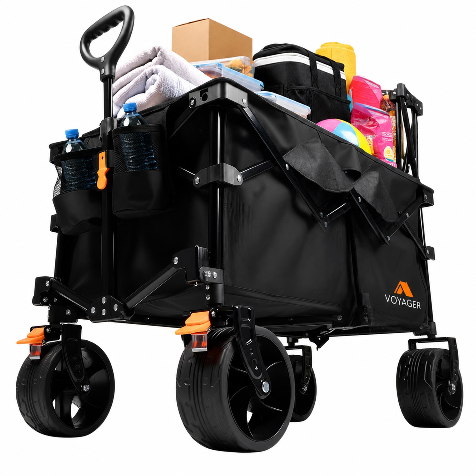 Voyager Heavy duty Camping Wagon 200L - Compact Folding Utility Trolley with All Terrain Wheels - 150kg Weight Capacity - Portable Collapsible Cart for Camping, Festivals, Beach & Outdoor Use