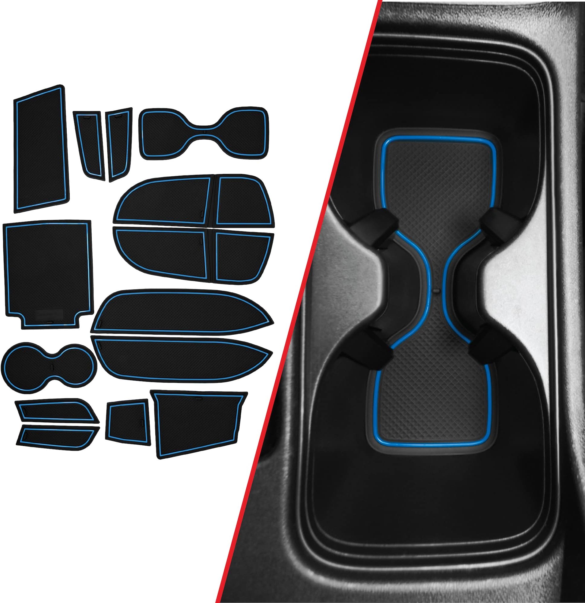 CupHolderHero Fits Honda Civic 2013-2015 Accessories - Premium Custom Non-Slip Anti-Dust Cup Holder Inserts, Center Console Liners, Door Pocket Mats, Interior Protection, 14pc Set, Blue Trim