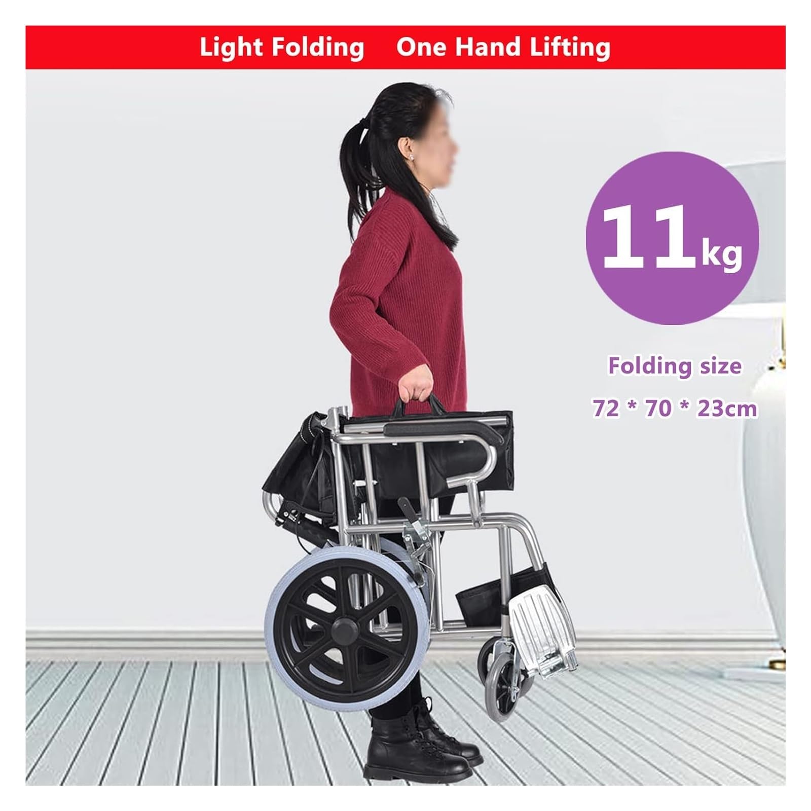 Silla de ruedas manual, ligera y duradera, diseño plegable portátil para un fácil transporte y movilidad