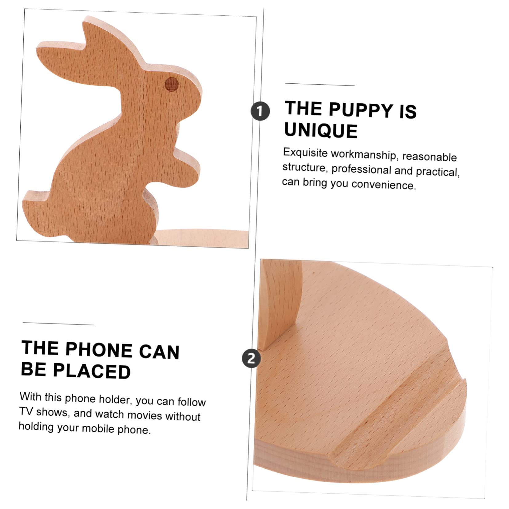 BESTonZON 3pezzi Supporto Per Smartphone Forma Di Coniglio Legno Porta Telefono Decorativo Per Scrivania e Tablet Design Adorabile e Stabile Per Visione Di Video e Videochiamate