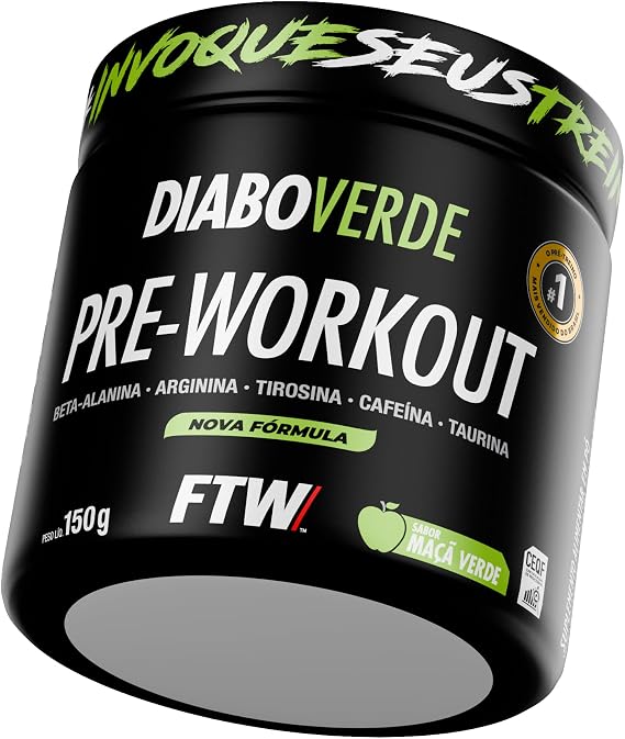 FTW Pré-Treino Diabo Verde em Pó com Cafeína, Aminoácidos Beta‑Alanina e Arginina para Treinos e Atividades Físicas - Pote 150g (Sabor: Maçã Verde) pre treino diabo verde