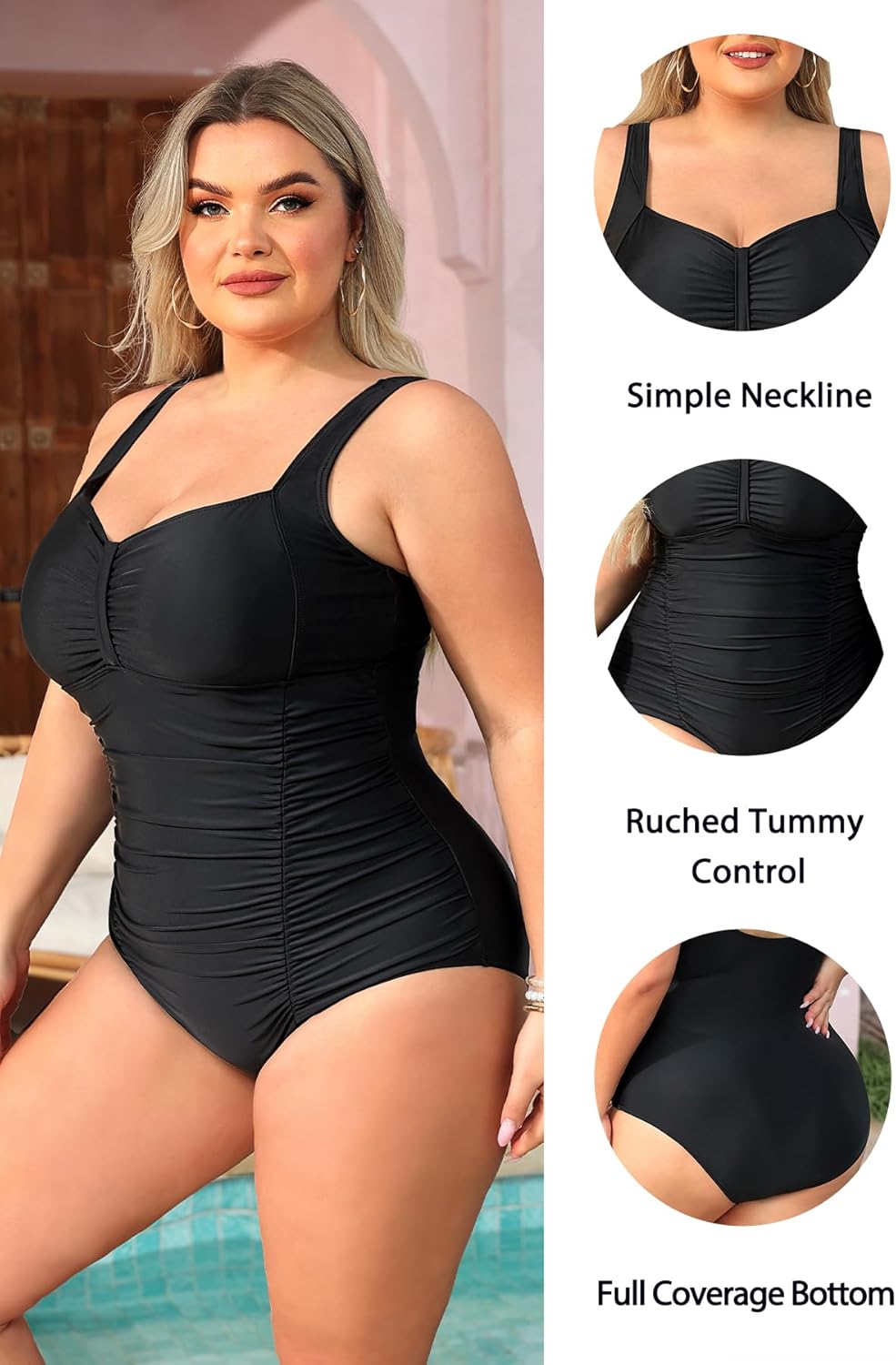 Daci Women Plus Size One Piece Swimsuits - Tummy Control Retro Ruched Bathing Suits Vintage Swimwear - Image 5