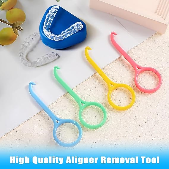 8 Pcs Aligner Removal Tool Retainer Remover Tool Kits Invisible Chew and Remover Tool Invisible Aligner Braces Remover Hook for Tooth Cleaning Oral Care (Yellow, Pink, Green, Blue)
