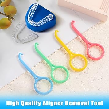 8 Pcs Aligner Removal Tool Retainer Remover Tool Kits Invisible Chew and Remover Tool Invisible Aligner Braces Remover Hook for Tooth Cleaning Oral Care (Yellow, Pink, Green, Blue)