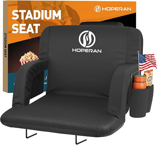 HOPERAN 23" Stadium Seats for Bleachers with Back Support, Half-fold Portable Bleacher Chairs with Back and Cushion, 600D Waterproof Reclining Extra Wide Bleacher Seat for Outdoor Sports