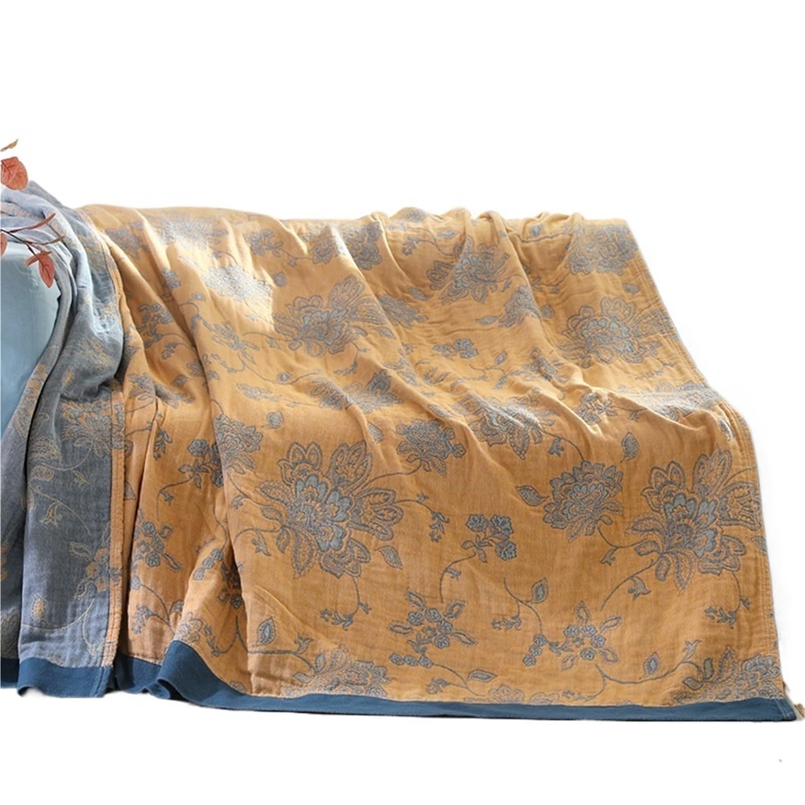 FIgpmwld Pure Cotton Muslin Throw Blanket Multicolor Multiple Sizes(Color5,200x230cm-79x91inch)