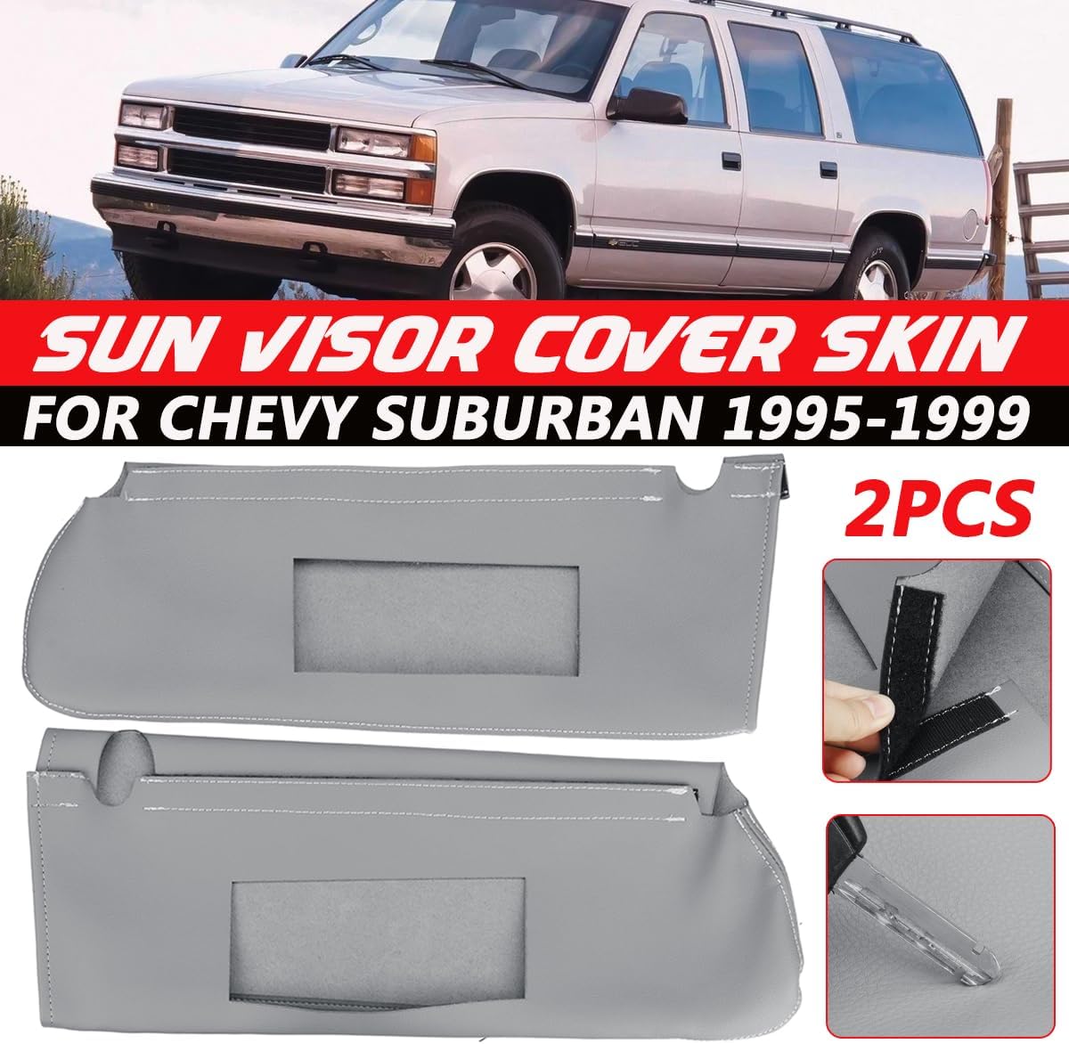 Sun Visor Replacement, Compatible with Chevy Tahoe Suburban Yukon '95-'99, Gray Microfiber Leather, Left & Right