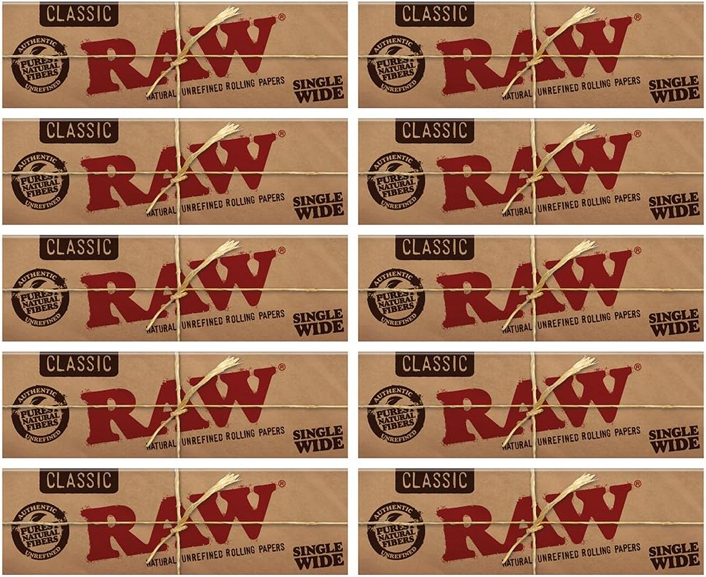 Raw Classic Natural Unrefined Rolling Paper 70mm Single Wide Size 10 Packs