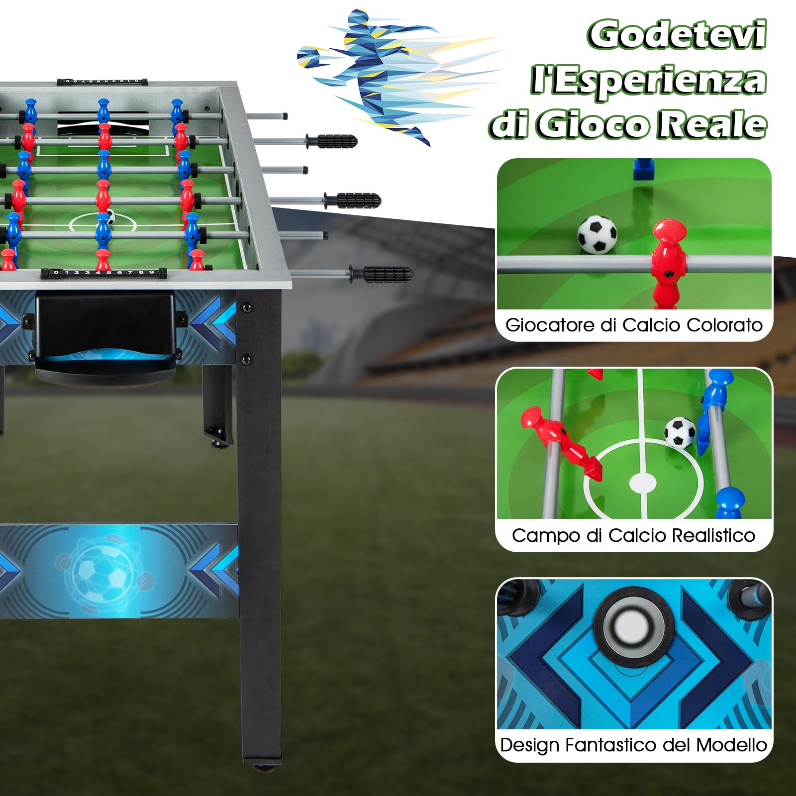 GYMAX Set da Gioco Calcio Balilla, Tavolo da Calcio con 2 Palloni, Manico Liscia, 18 Giocatori, Campo da Calcio, Tavolo da Calcio per Adulti e Bambini per Attività Familiari, Competizione di Gioco