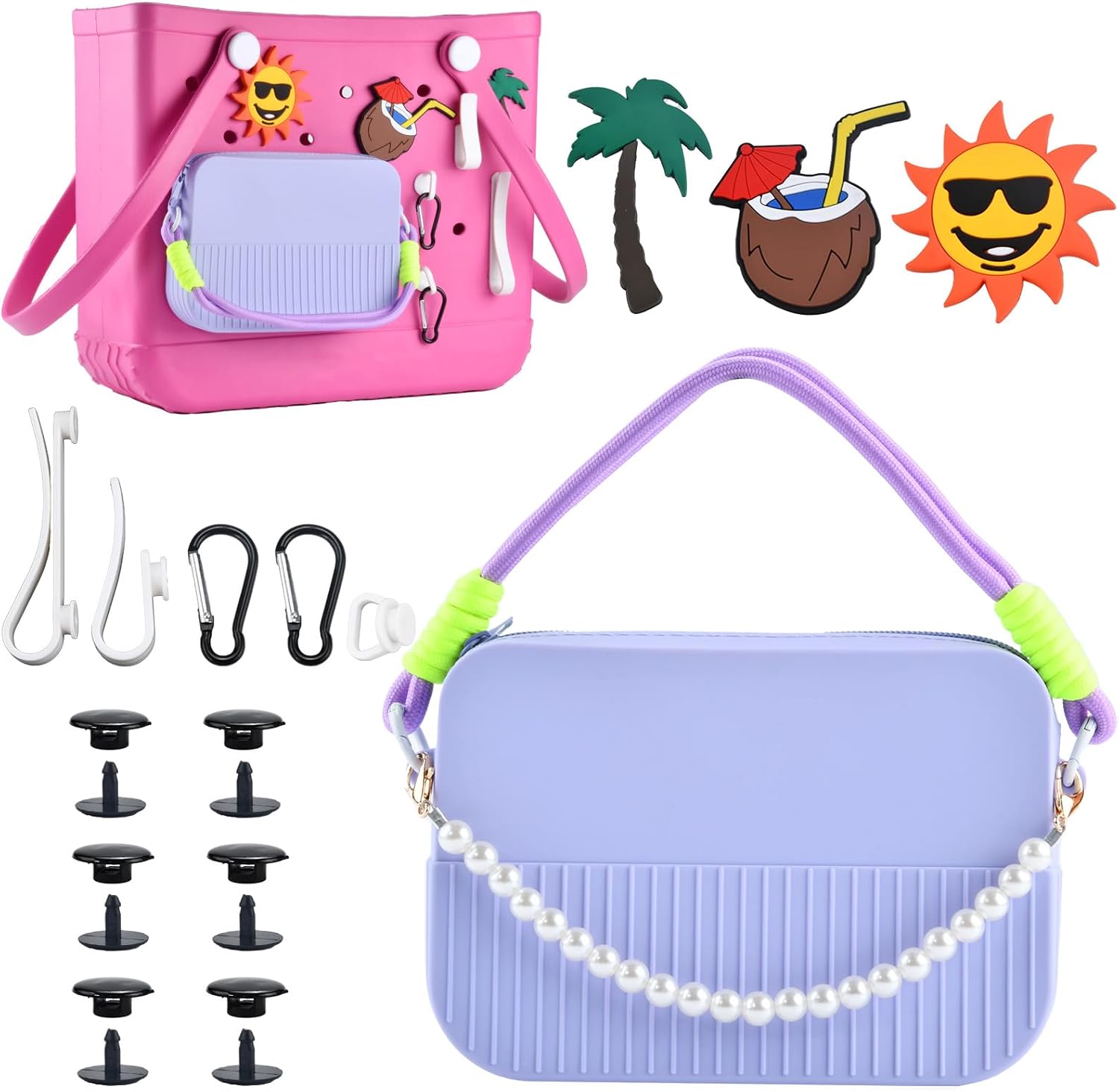 Beach Hole Bag Accessories Set-Waterproof Silicone Handbag Compatible with Various Hole Bag Sizes, Silicone Insert Charms for Rubber Beach Totes Decoration Beach Hole Bag Accessories Set-Waterproof Silicone Handbag Compatible with Various Hole Bag Sizes, Silicone Insert Charms for Rubber Beach Totes Decoration