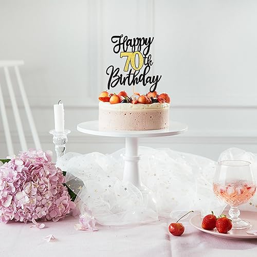 Miniatura 5 de 1 pieza de decoración de pastel de cumpleaños 70 negro dorado con purpurina para cumpleaños de 70 años, selección de pastel de 70 años, decoración