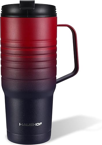 Miniatura 71 de HAUSHOF Taza de viaje de 24 onzas con asa, taza de café aislada al vacío de acero inoxidable, tazas de viaje de doble pared con tapa a prueba