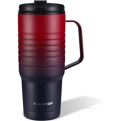 HAUSHOF 24 oz Travel Mug with Handle, Stainless Steel Vacuum Insulated Coffee Travel Mug, Double Wall Travel Mugs with Leakproof Lid, BPA Free