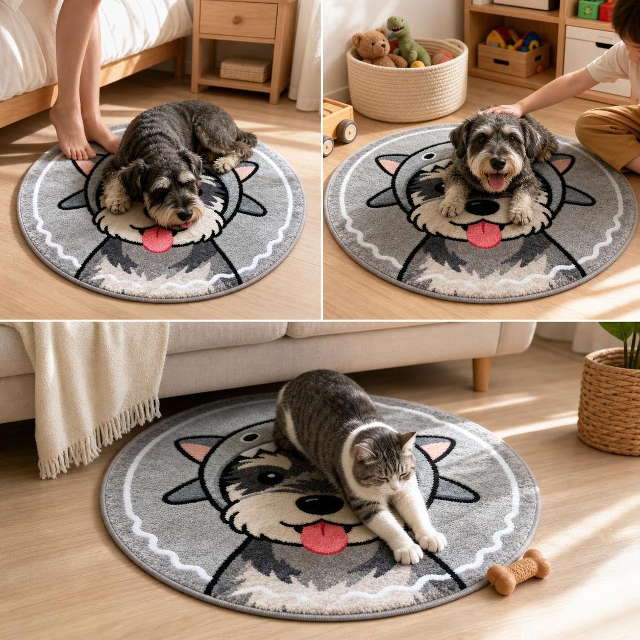 Tapis Rond pour Chien, Motif Schnauzer, Size to 3