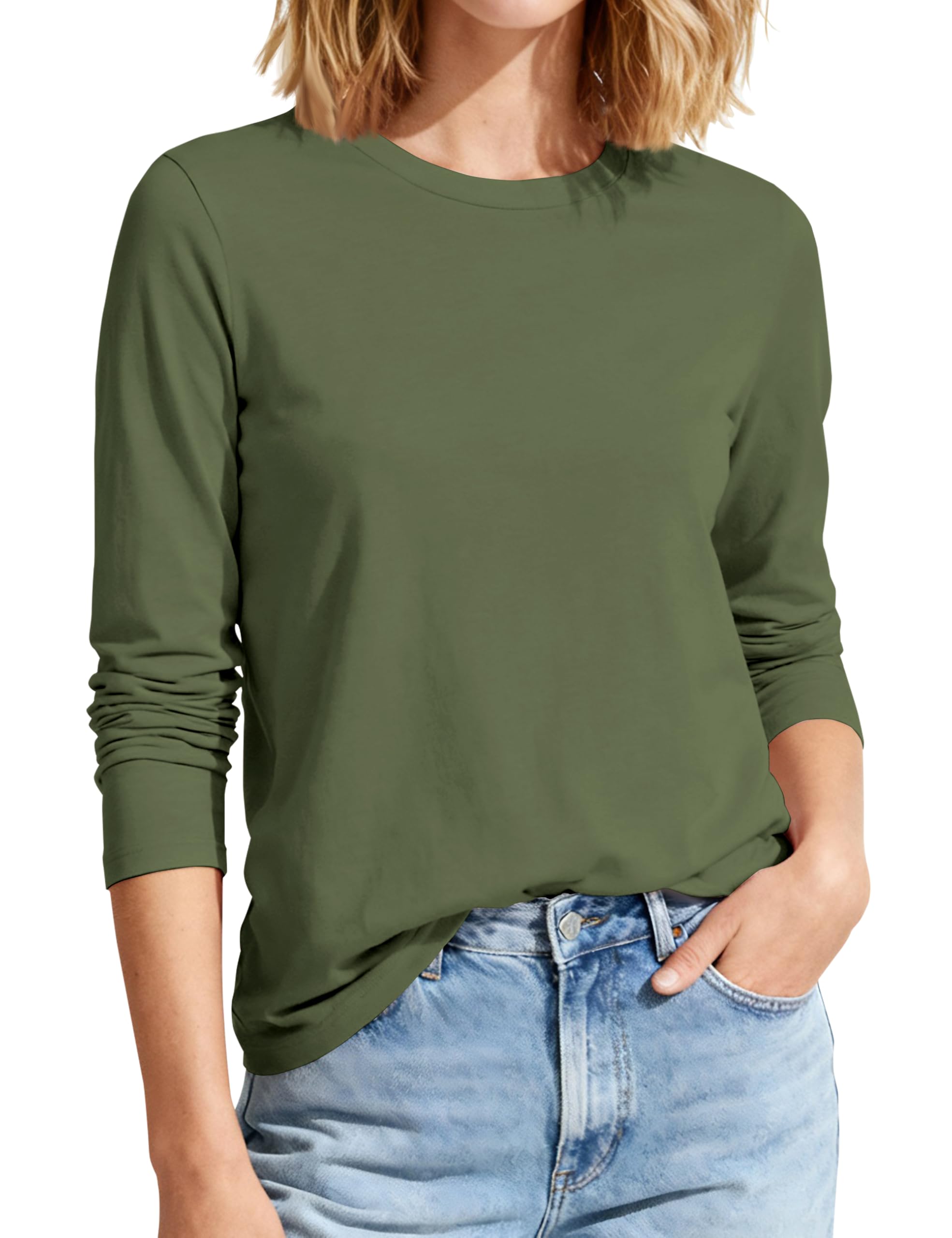 MAGCOMSEN Shirt Langarm Damen Baumwolle Basic Langarmshirt Lässig Tops Longsleeve Oberteile Rundhals Winter Unterziehshirt