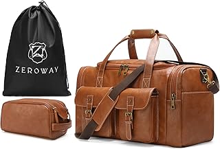 Zeroway PU Leather Travel Duffel Bag with Toiletry Dopp Kit and Laundry Bag, Weekender