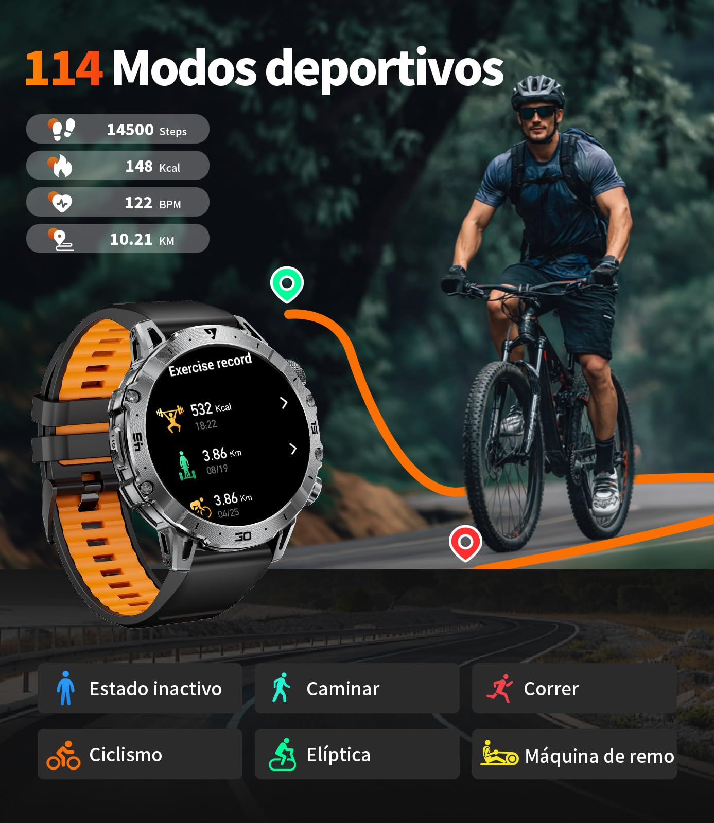 1000mAh Reloj Inteligente Hombre, 1.7'' Smartwatch Hombres con Llamadas Bluetooth, Militar LED Linterna,100+ Modos Deportivos,Reloj de Fitness,Pulsómetro/Monitor de Sueño,Reloj para Hombre Android iOS