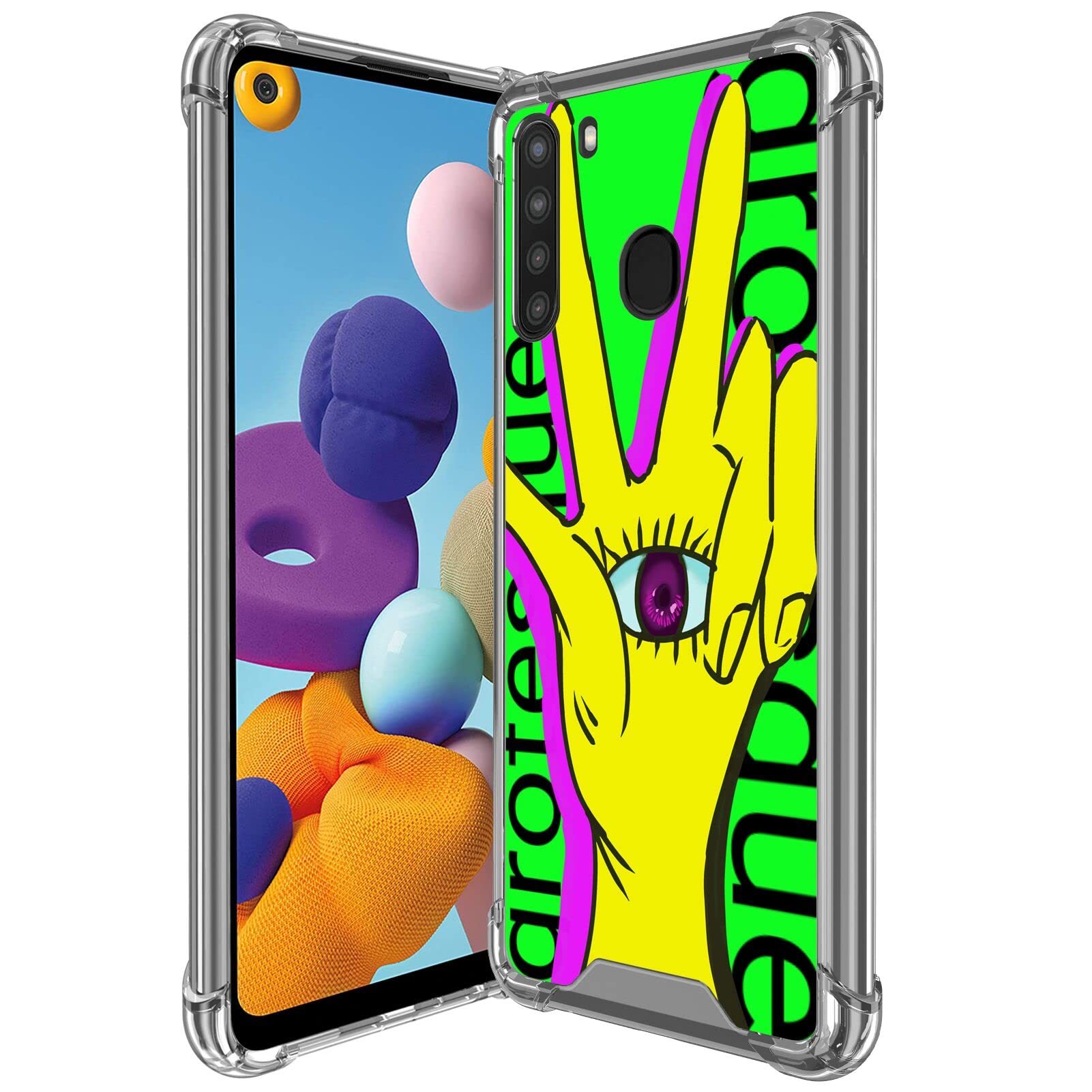 Xioolia Transparent Phone Case Compatible with Samsung Galaxy A21 Shock-Absorbing Anti-Scratch Clear with Four Corner Bumper and Strange Hand Pattern