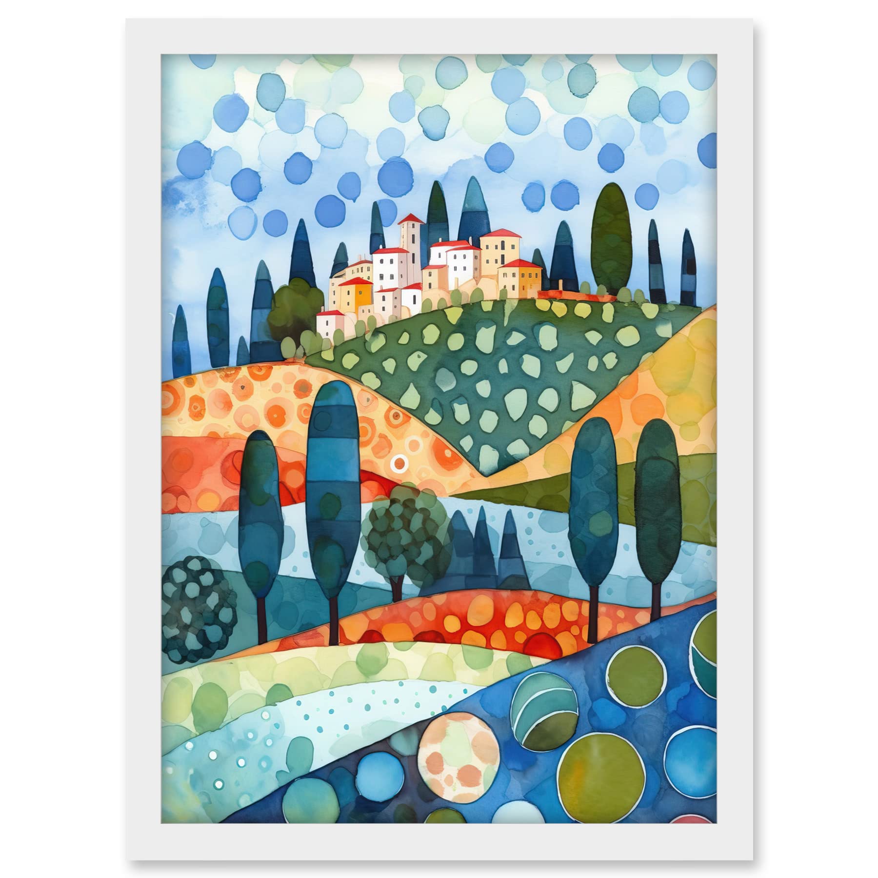 Artery8 Italian Abstract Landscape Folk Art Artwork Framed A3 Wall Art Print