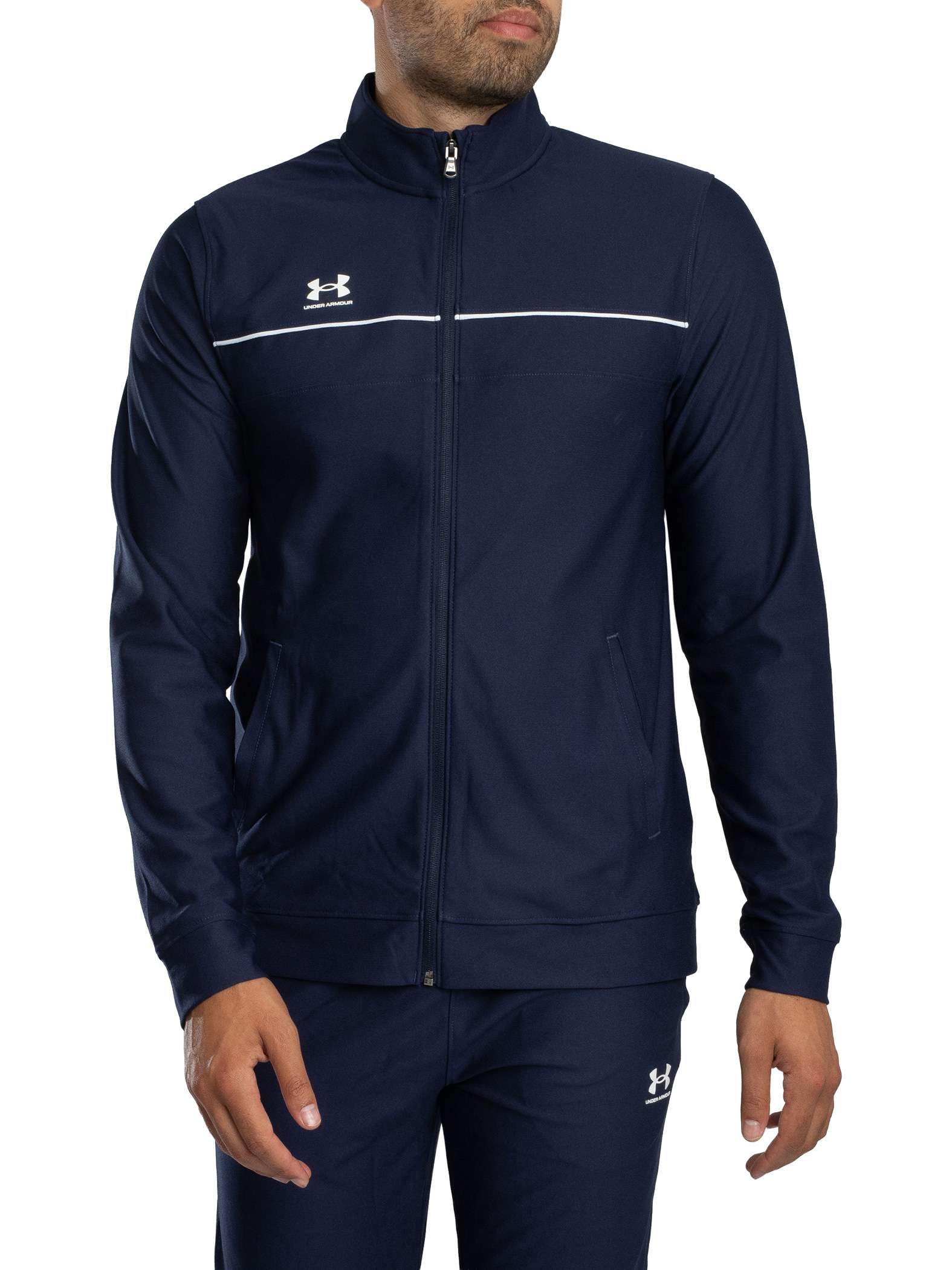 Under Armour Męski dres treningowy Challenger, męski dres treningowy z szybkoschnącym materiałem i zamkami do kostki, wygodna i wytrzymała odzież na siłownię do uprawiania sportu i treningu, granatowy
