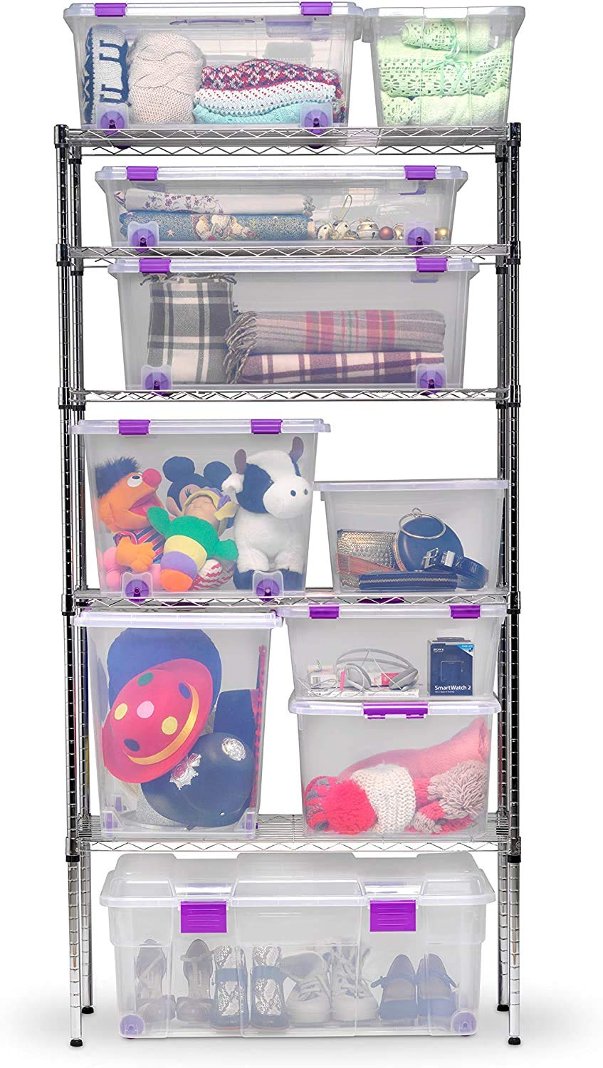 COM-FORT HOUSE | Caja de Almacenaje | Caja de Plástico Transparente | Cierre de Clip Robusto | Capacidad de 20 litros | Medidas 470 x 320 x 195 mm | Lote de 6 Unidades