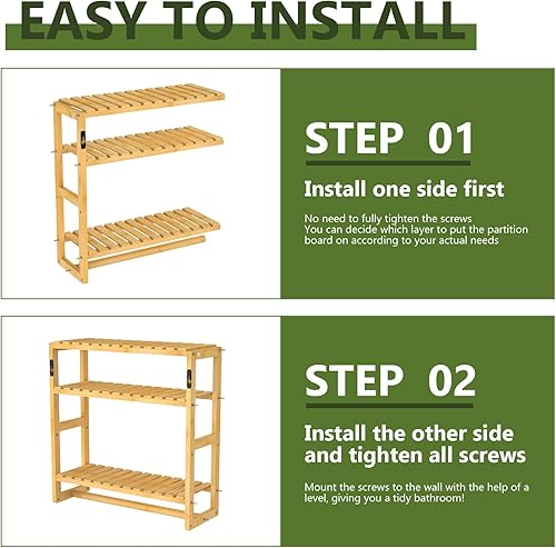 Miniatura 18 de Estantes de baño de almacenamiento sobre el inodoro, estantes de baño, 3 niveles, organizador de estante esquinero de bambú para toallas, armario