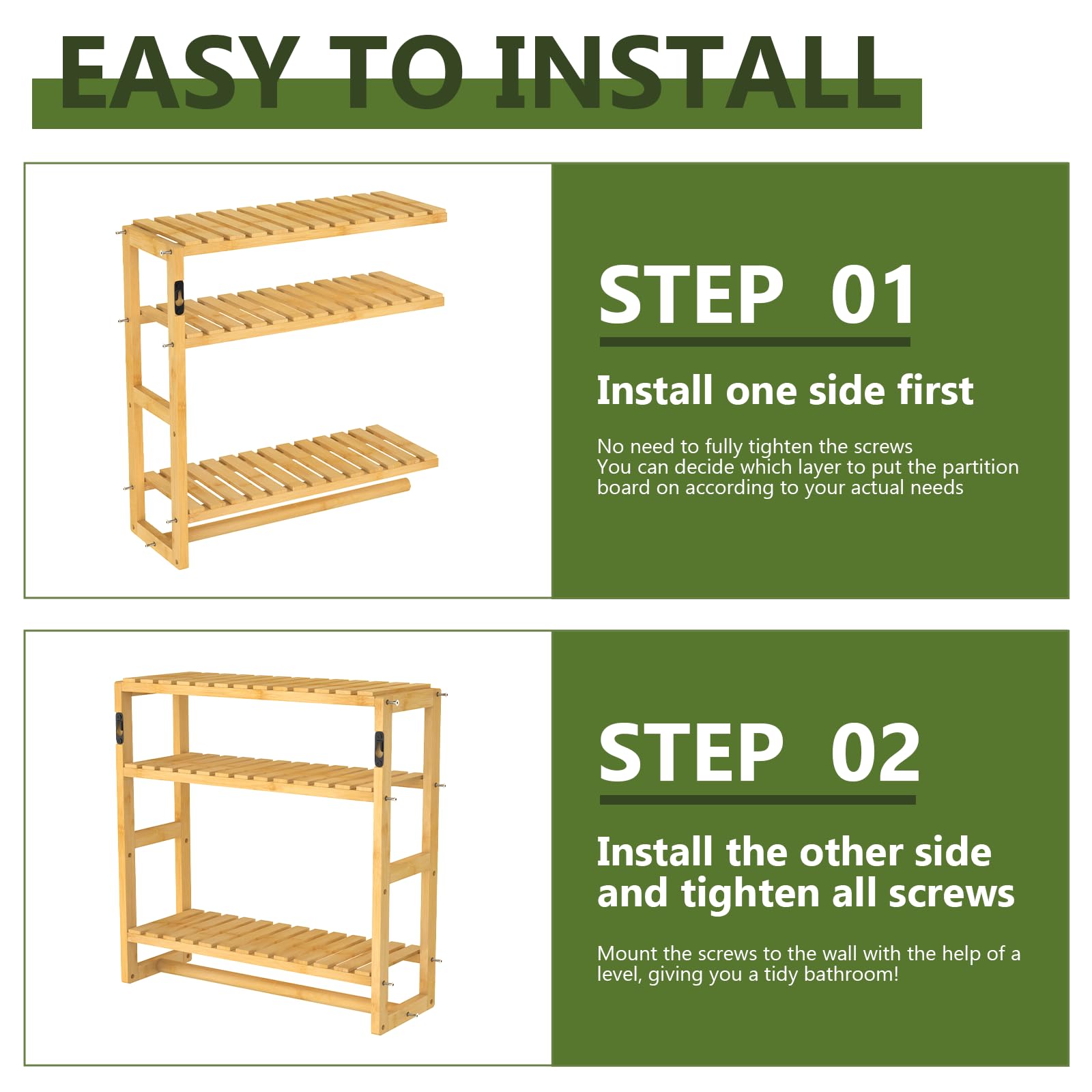 Bamworld Organizer da bagno Mensole Bagno Scaffale bagno Mensola Naturale Bambù Mensole Bagno a Parete Salvaspazio (Marrone Chiaro) (41x15x42cm)