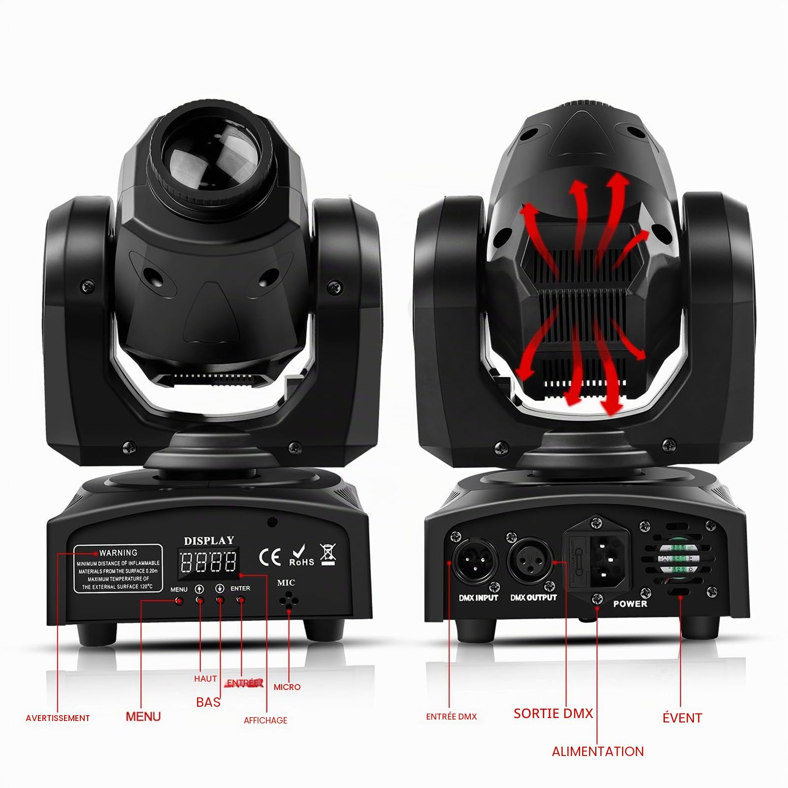 Lyre Led, UKing 50W Tête Mobile avec Télécommande DMX 512 Éclairage à Disco DJ Lumière 8 Gobos 8 Couleurs Sono/Auto/Master Slave/Stroboscope pour DJ Soirée Fête KTV Bar Club