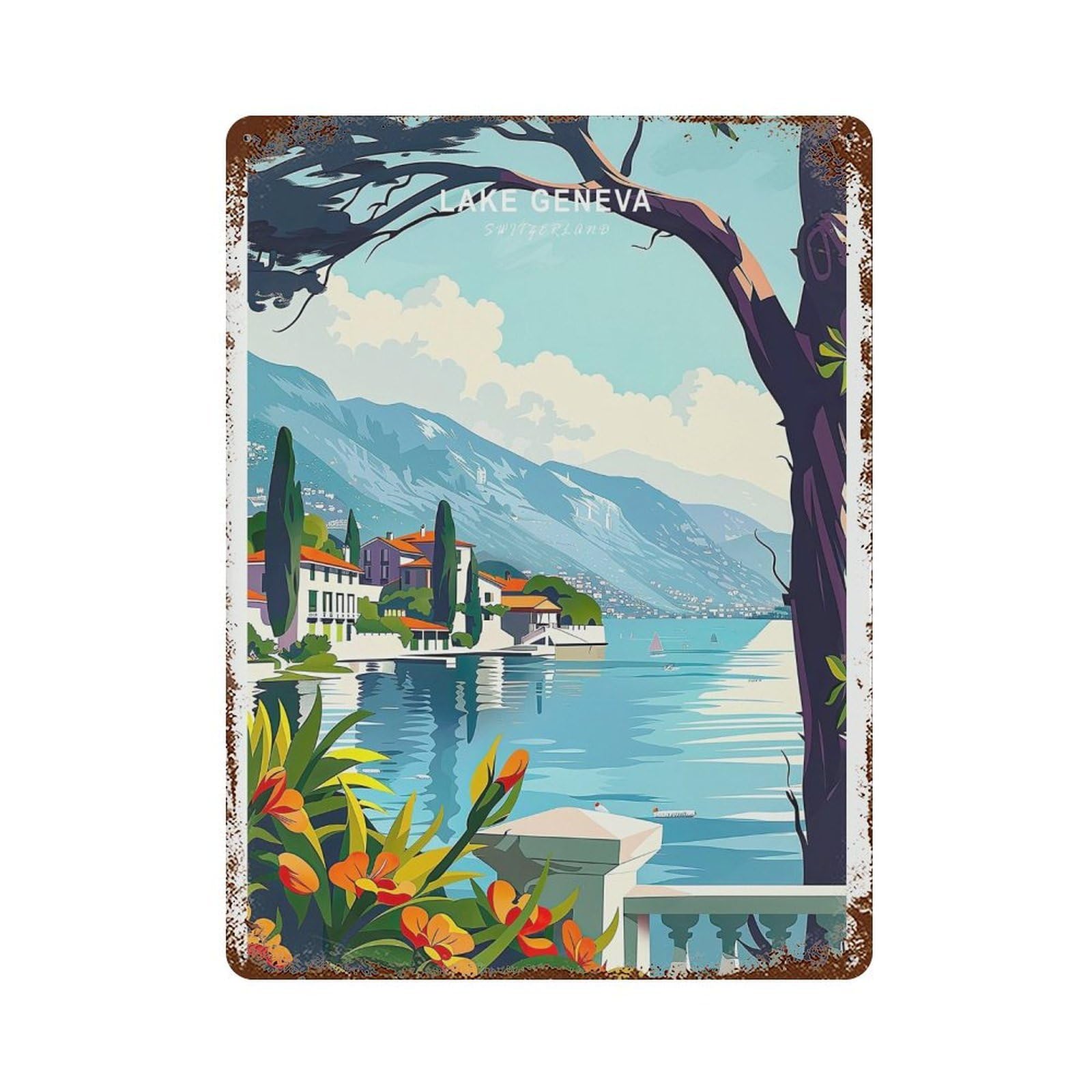 xiaoxiaoshen Lake Geneva Switzerland Travel Decor, Personalised Gifts Wall Decor Art Metal Tin Poster Modern Home Decor Art Home Bar Shop Decorations Vintage Sign 40x30cm