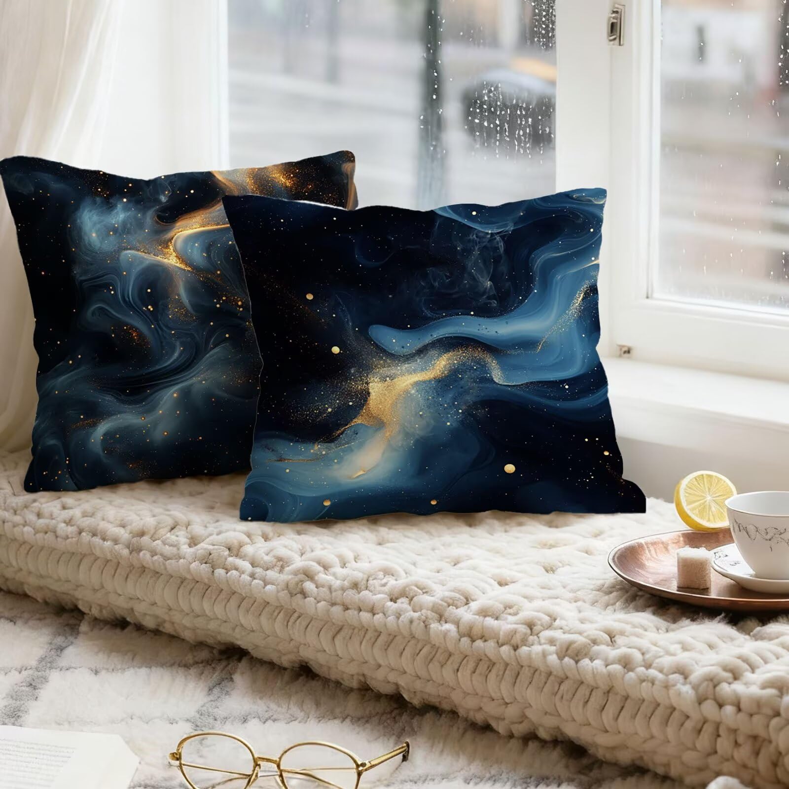 Azul Marino Funda Almohada 60x60 Blanco Funda Cojin 60x60 Cojines Sofa Lino Fundas Almohadas Cuadrada Fundas Cojines Juego 4 Protector Almohada Cervicales y Cuello, para Jardin Dormitorio E - 843