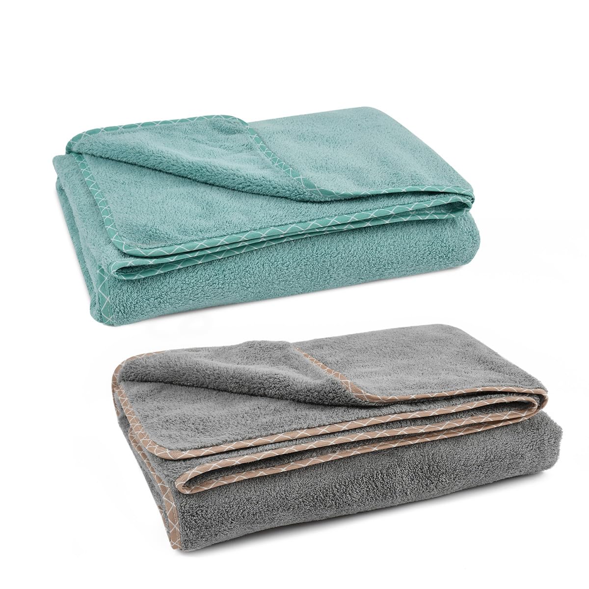 UrbanLeaf Microfiber Large Bath Towel | Quick Dry Super Absorbent - Bath Towel for Men and Women | Grey & Sea Green| Towel for Bath, Travel, Gym, Beach, Pool, and Yoga (70 X 140 CMs)