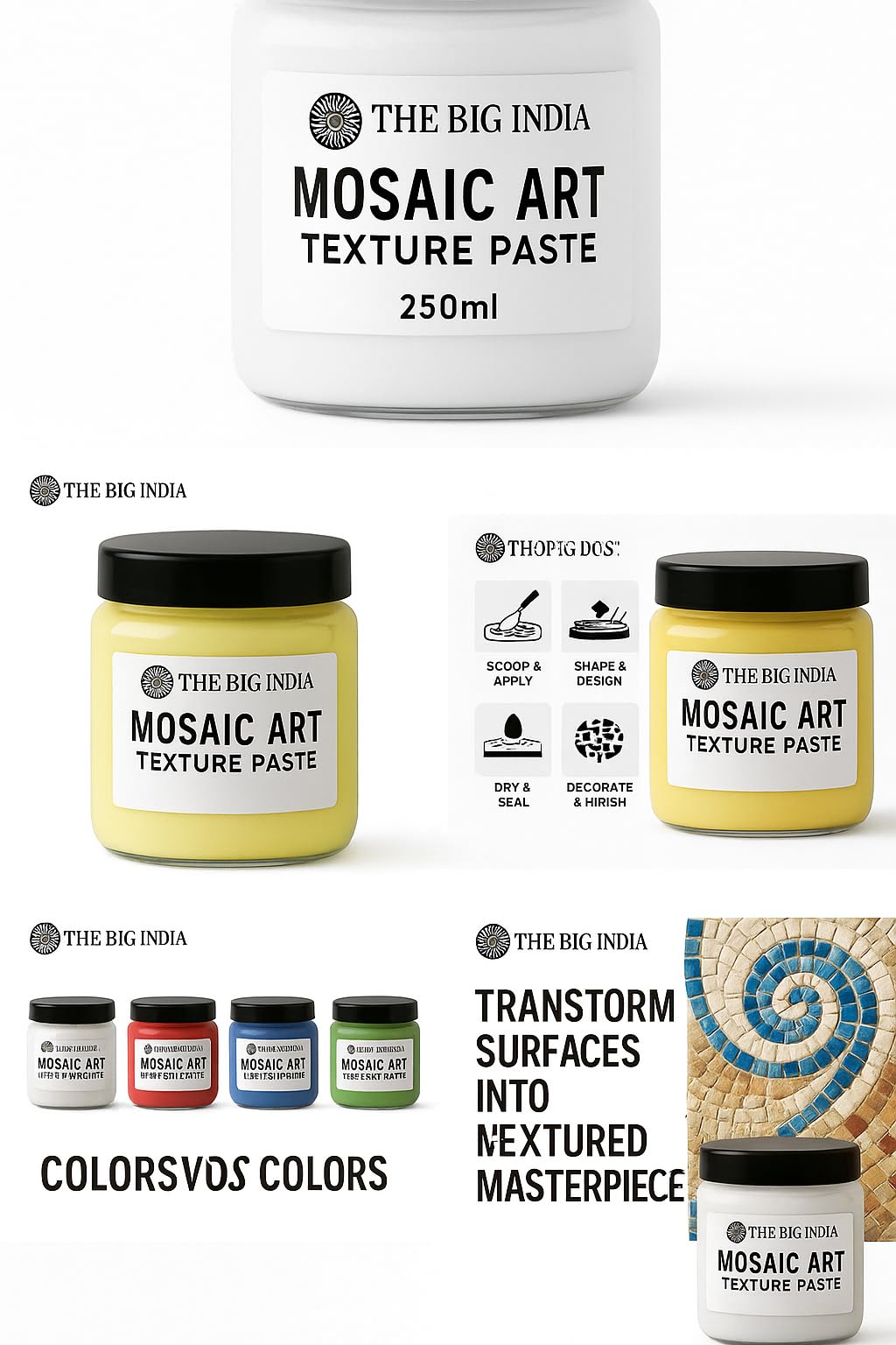 Mosaic Art Texture Paste – Premium White Paste for Creating Textured Surfaces | Smooth, Quick-Dry, Non-Toxic Medium for DIY Mosaic, Mixed Media & Home Décor Projects (WHITE) 3