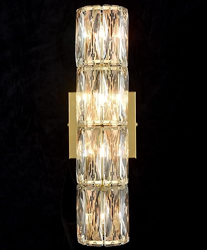 Miniatura 7 de SAMTEEN Aplique de pared dorado moderno de cristal, iluminación de pared de 4 luces para baño, lámpara de tocador de cristal para dormitorio,