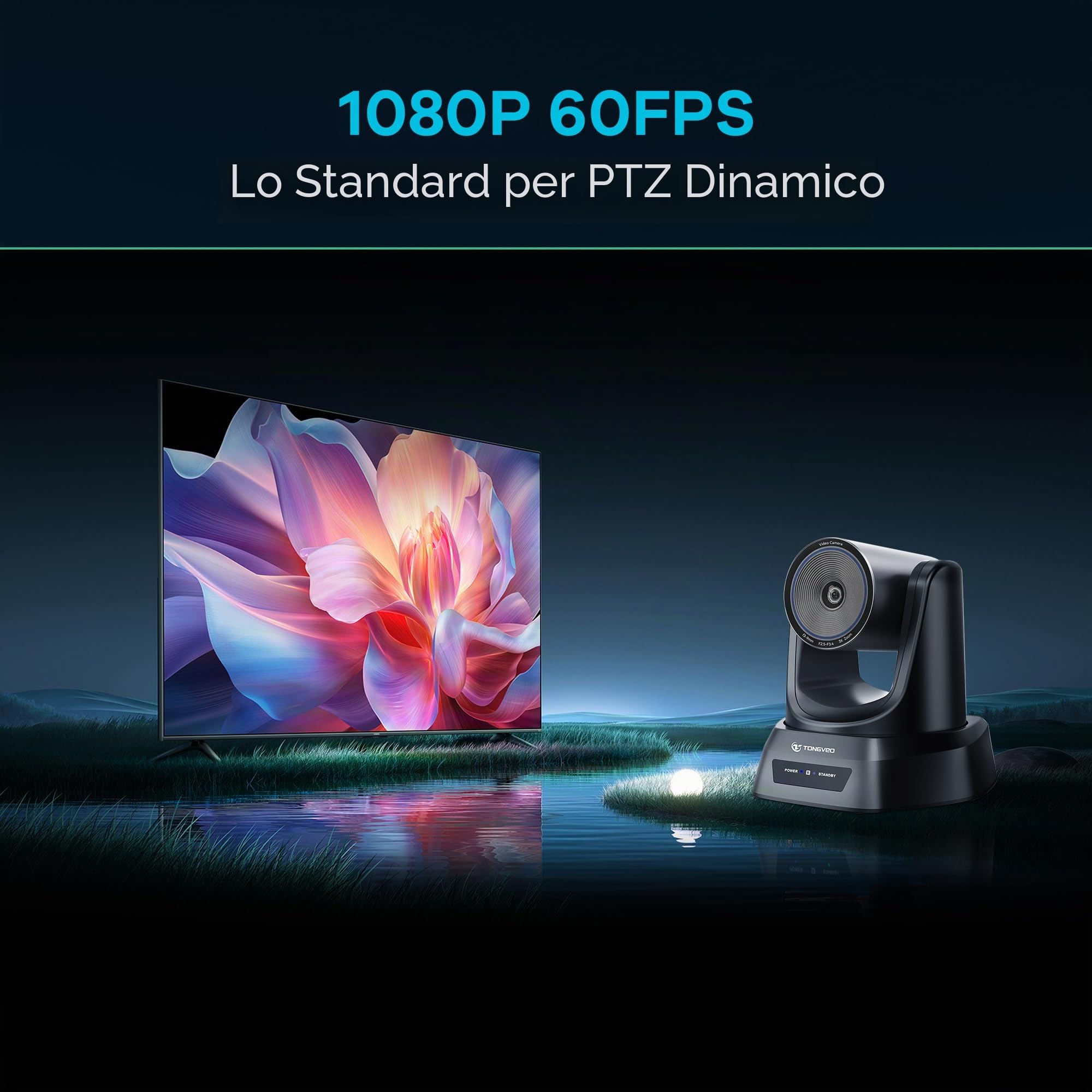 Telecamera PTZ AI 3x zoom con auto-tracking, 1080P 60fps, HDMI/USB 3.0. Perfetta per videoconferenze, streaming e didattica online (Zoom, Teams, YouTube, OBS, ecc.).