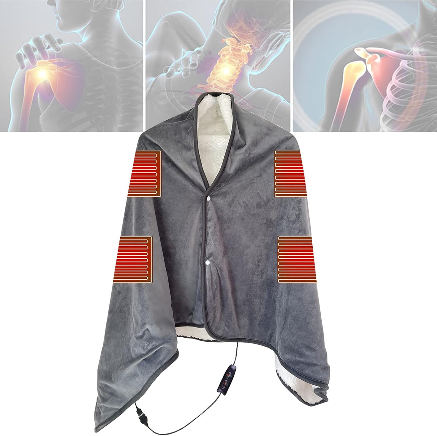 Electric Blanket, Portable Washable Heated Blanket, 5V USB Electric Warm Shawl Cape with Auto Shutoff for Car Chair, 150x76cm