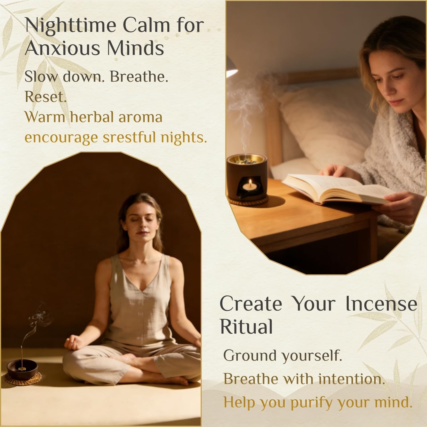 5 in 1 Incense Diffuser & Holder Set, Ceramic Aromatherapy Burner for Incense Sticks and Dried Herbs, Multi-Use Wax Warmer for Bedtime Calm, Yoga, Unique Mother Gift
