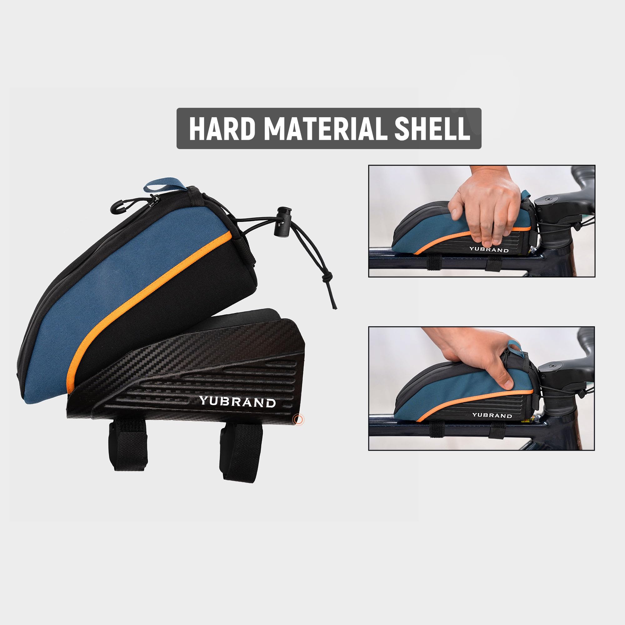 YUBRAND Removable Bike Frame Bag, Top Tube Bike Bag, Compatible With IPhone 16/15/14Pro and Phones Up To 6.9'', Waterproof, 1L, Blue, Geometric Pattern, 8.66 x 4.3 x 3.9 inches